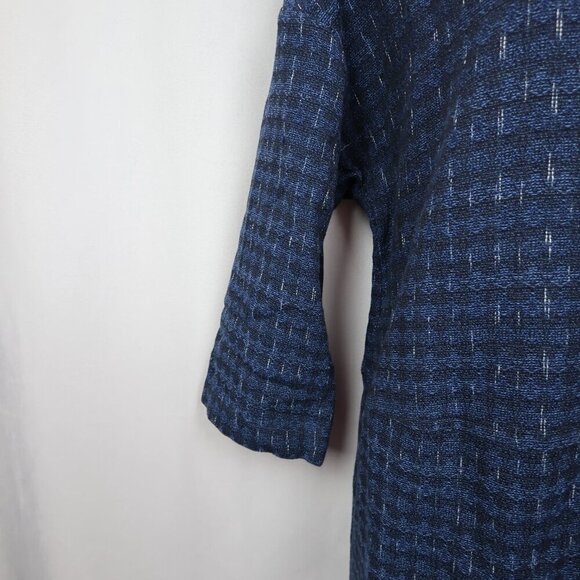 Eileen Fisher Organic Cotton Shizuki Jaquard 3/4 Sleeve Blue Shift Dress - Small - Picture 7 of 10